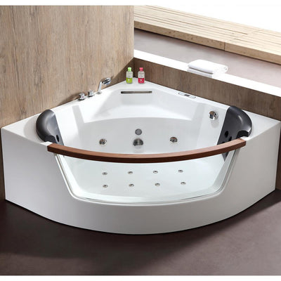 59 in. Acrylic Offset Drain Corner Apron Front Whirlpool Bathtub in White - Super Arbor