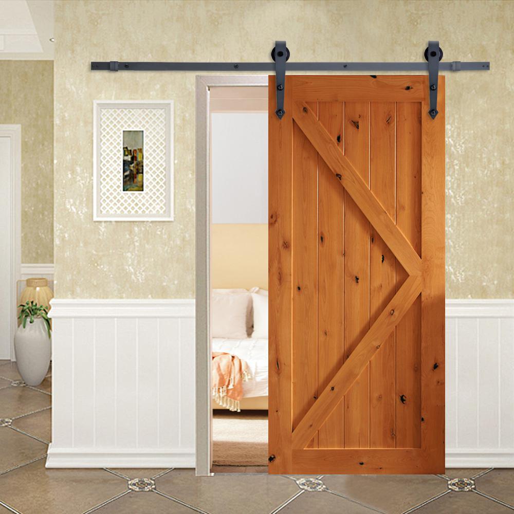 72 in. Matte Black Vintage Arrow Barn Style Sliding Door Track and Hardware Set - Super Arbor