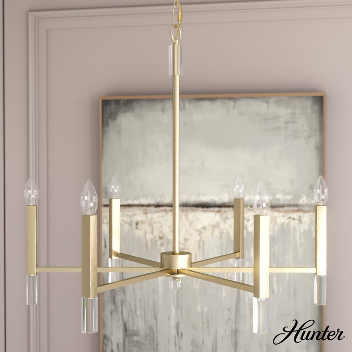 Hunter Sunjai 6-Light Satin Gold Modern/Contemporary Led Bare Bulb Chandelier