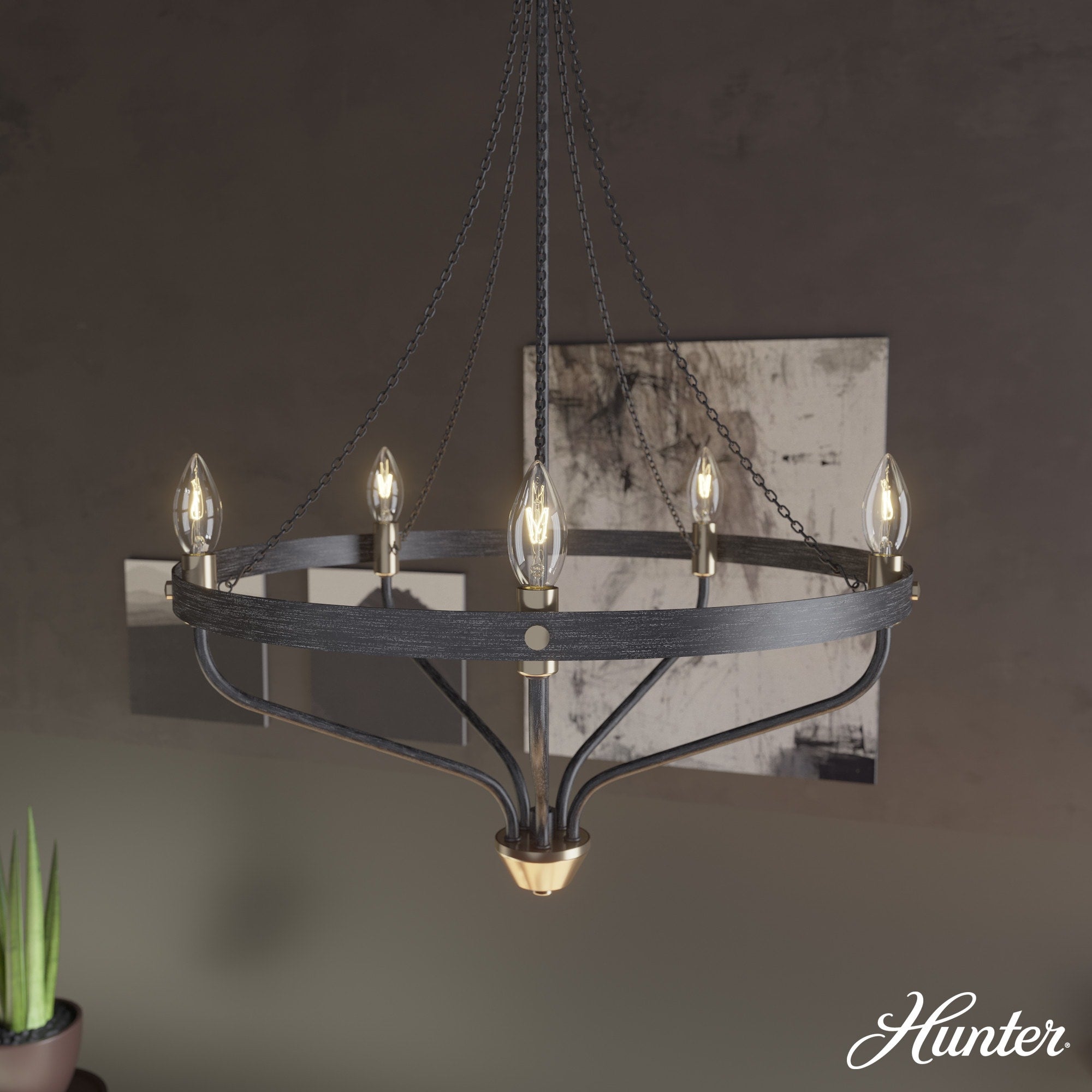 Hunter Merlin 5-Light Satin Brown Industrial Led Chandelier – Super Arbor