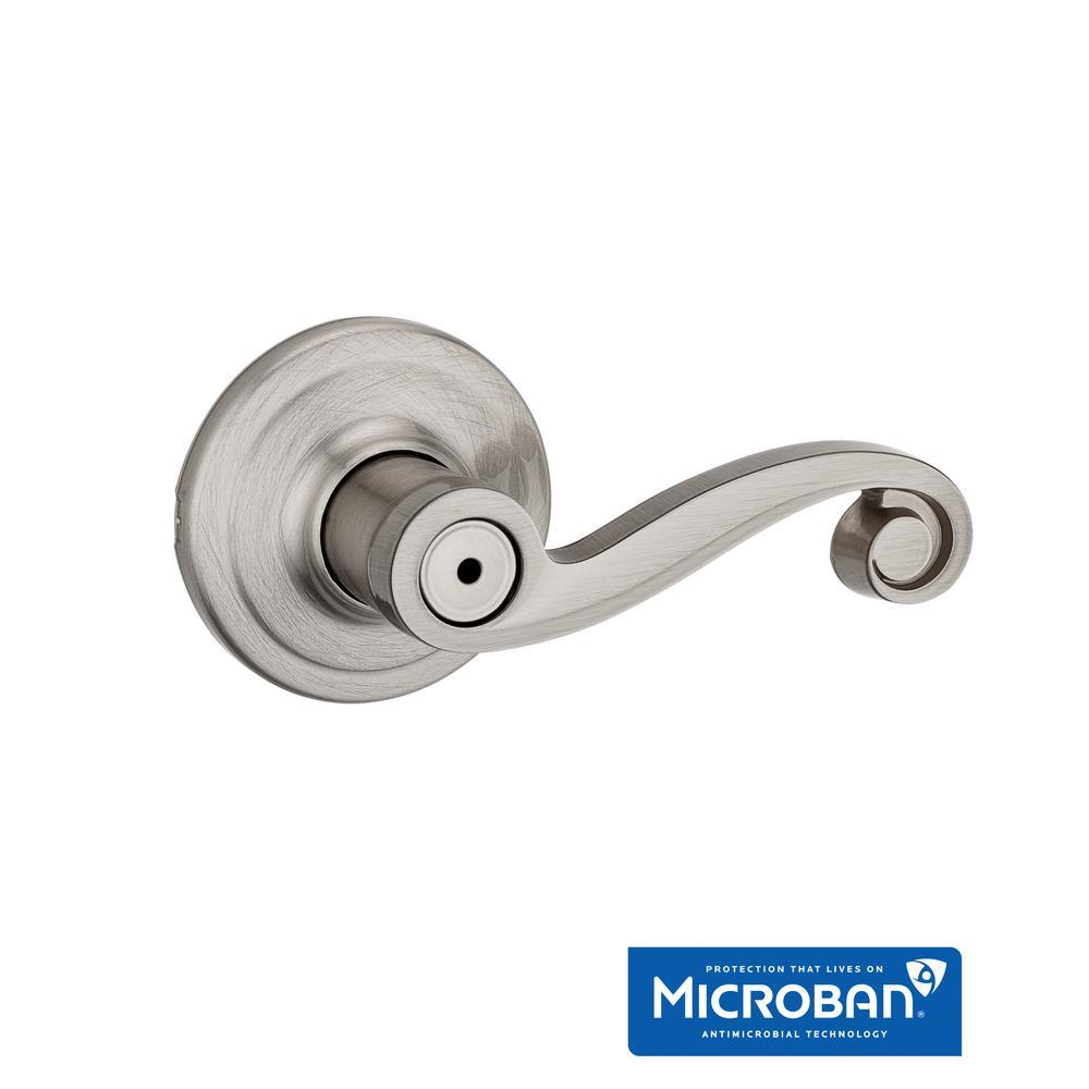 Lido Satin Nickel Privacy Bed/Bath Door Lever Featuring Microban
