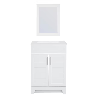 Style Selections Kirkman 24-in White Single Sink Bathroom Vanity with White Cultured Marble Top (Mirror Included)