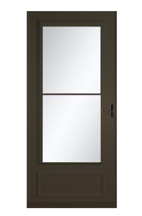 LARSON Savannah 32-in x 81-in Brown Mid-view Retractable Screen Wood Core Storm Door with Aged Bronze Handle