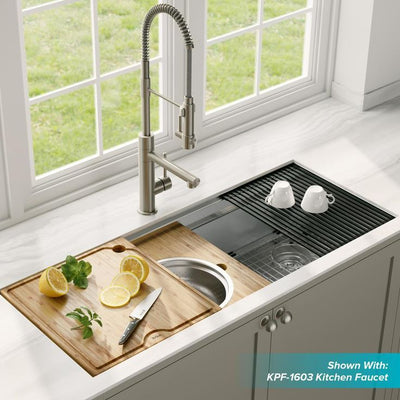 Kore 2-Tier Workstation 45 in. 16-Gauge Undermount Single Bowl Stainless Steel Kitchen Sink with Accessories