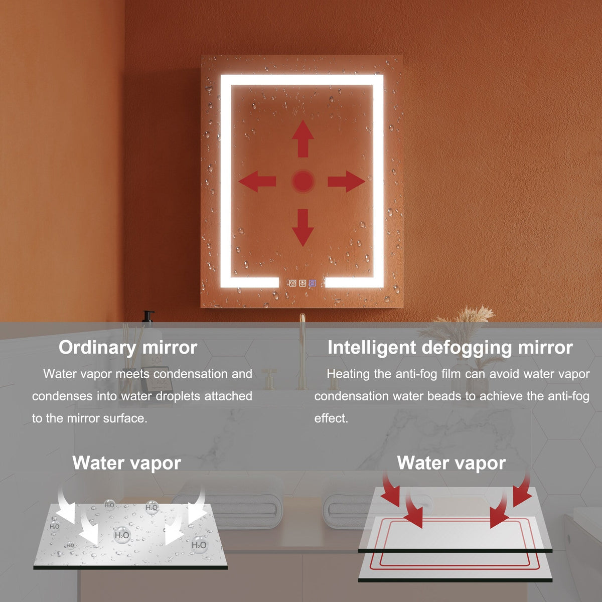 ExBrite Opale 24-in x 30-in Lighted LED Fog Free Surface/Recessed Mount Silver- 30"h- Left Mirrored Soft Close Medicine Cabinet with Outlet