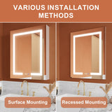 ExBrite Opale 24-in x 30-in Lighted LED Fog Free Surface/Recessed Mount Silver- 30"h- Left Mirrored Soft Close Medicine Cabinet with Outlet