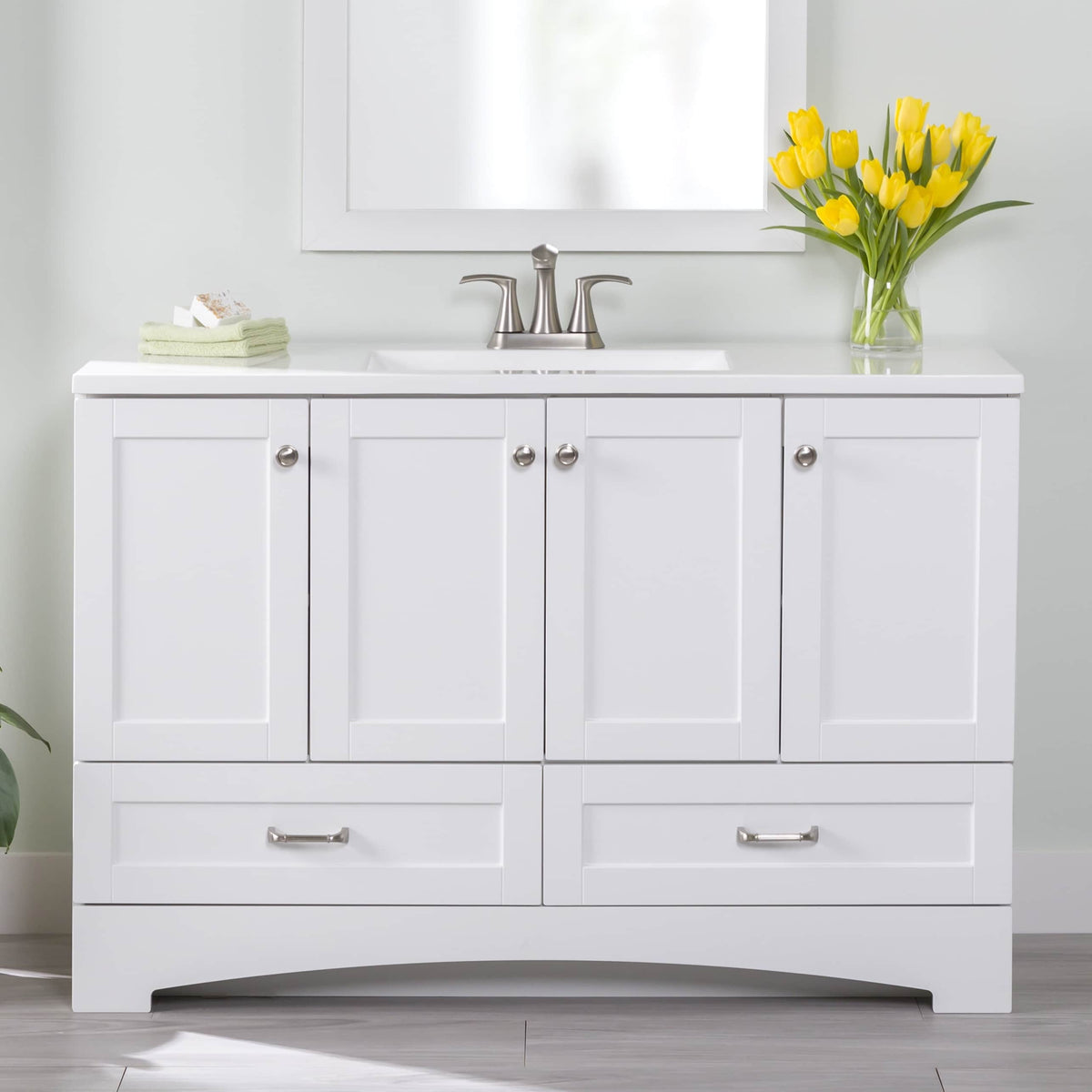 Diamond NOW Cassidy 48.5-in White Single-Sink Bathroom Vanity with White Cultured Marble Top