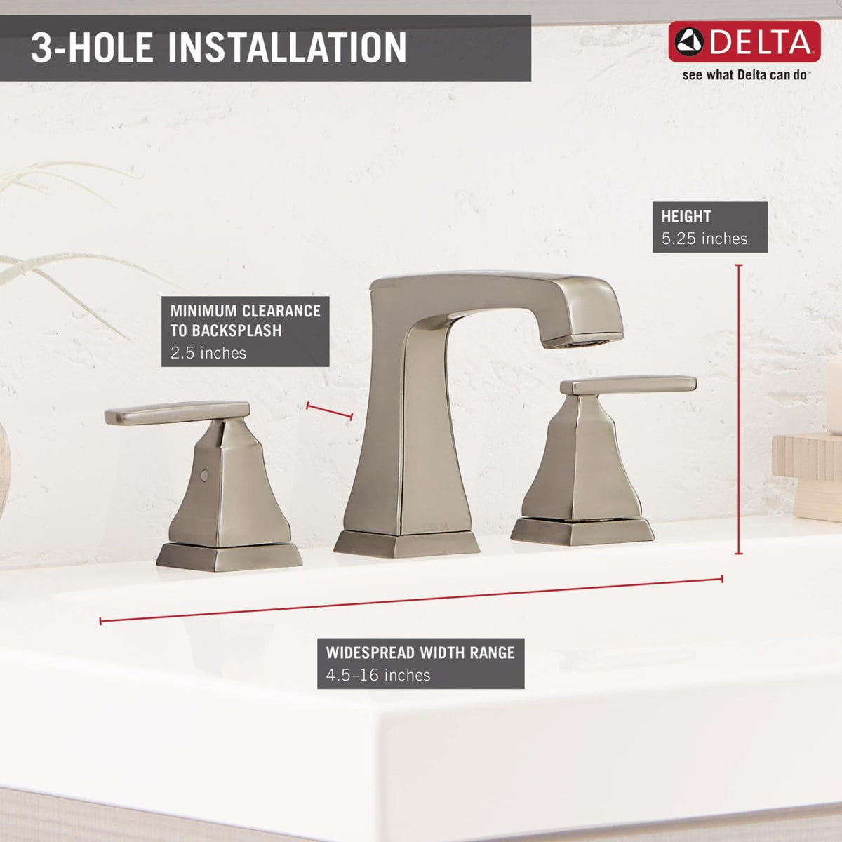 Delta Ashlyn Stainless 2-Handle Widespread WaterSense Bathroom Sink Faucet with Drain, 4.5–16 in.