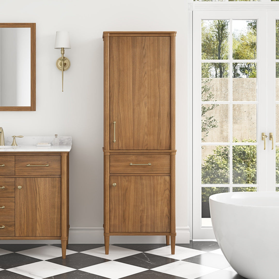 allen + roth Rian 24-in x 72-in x 16-in Walnut Wood Freestanding