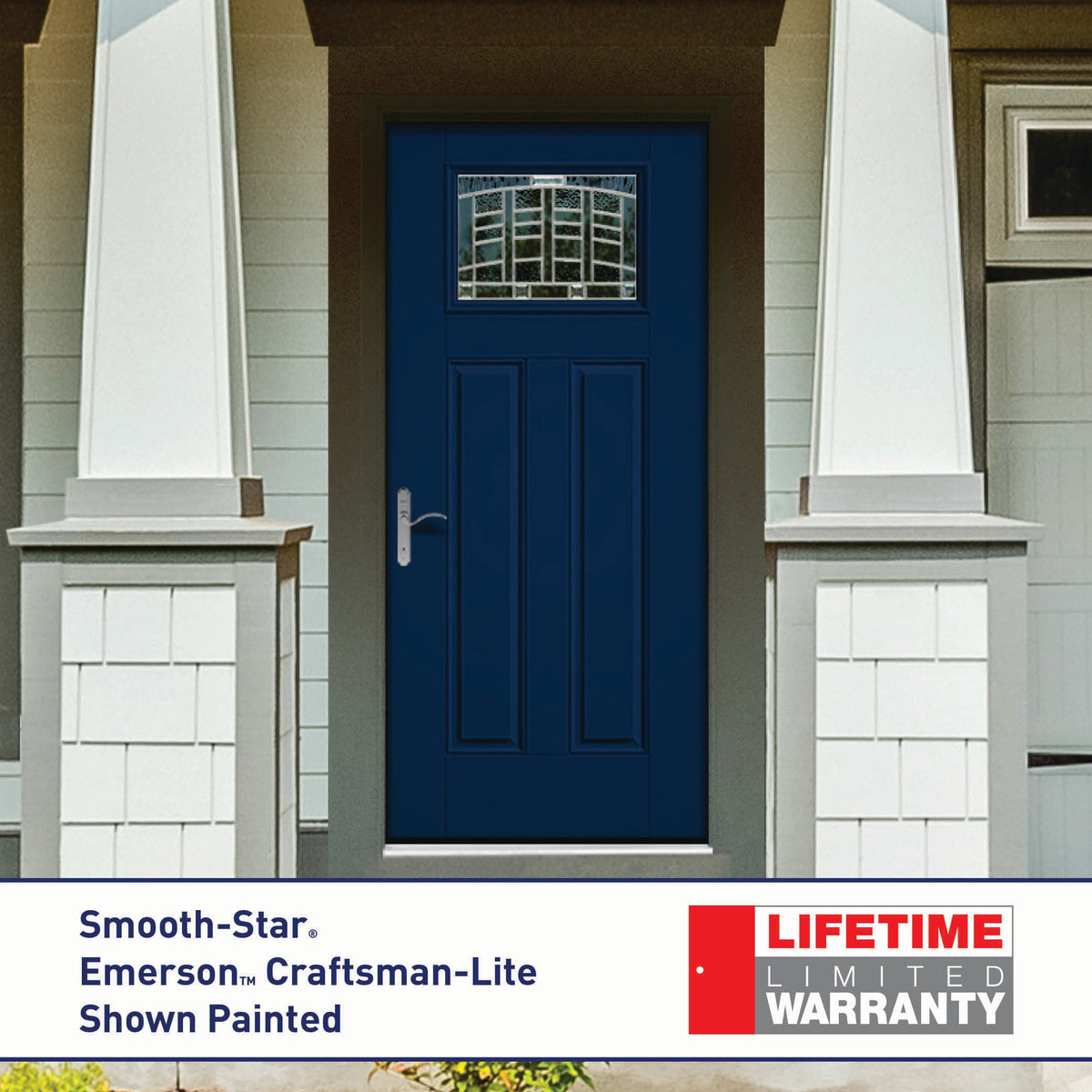 Therma-Tru Benchmark Emerson 36-in x 80-in Fiberglass Craftsman Left-Hand Inswing Ready-to-Paint Unfinished Prehung Front Door with Brickmould