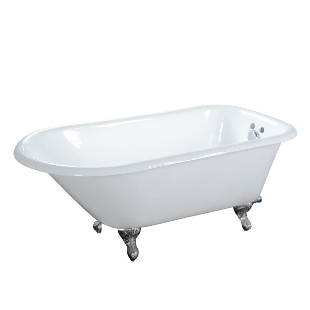Abbey 48 in. Cast Iron Roll Top Clawfoot Non-Whirlpool Bathtub in White with Faucet Holes and Polished Chrome Feet - Super Arbor