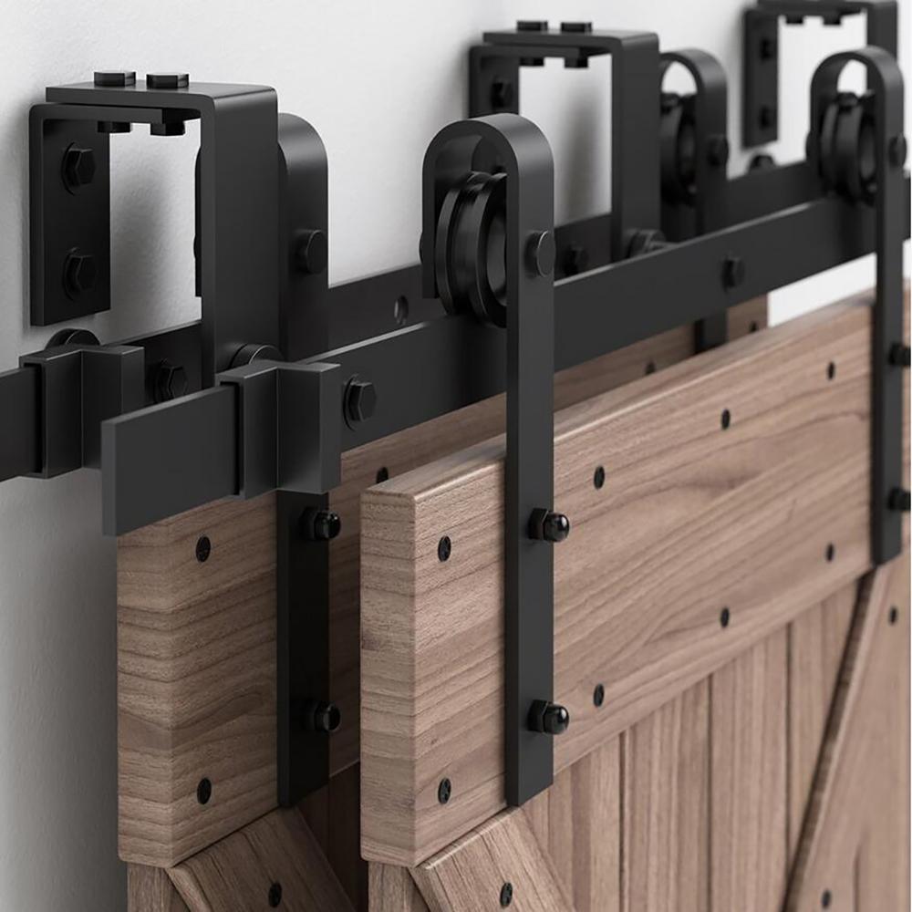 6 ft./72 in. Powder Coated Black Heavy-Duty Bypass Double Door Sliding Barn Door Hardware Classic Design Roller - Super Arbor