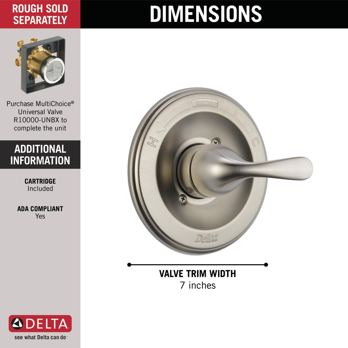 Delta Classic 0.5-in ID Stainless Bathtub/Shower Valve Trim, Single-Handle (T13020-SS)