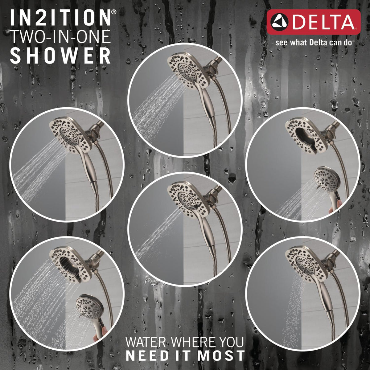 Delta In2ition Stainless 6-in Square Dual/Combo Shower Head, 1.75 GPM