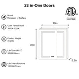 ExBrite Opale 28-in x 30-in Lighted LED Fog Free Surface/Recessed Mount Silver- 30"h Mirrored Soft Close Medicine Cabinet with Outlet