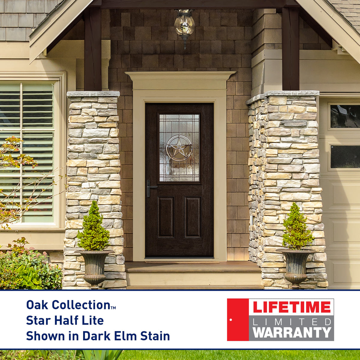 Therma-Tru Benchmark Doors Star 36-in x 80-in Fiberglass Half Lite Right-Hand Inswing Dark Elm Stained Prehung Single Front Door