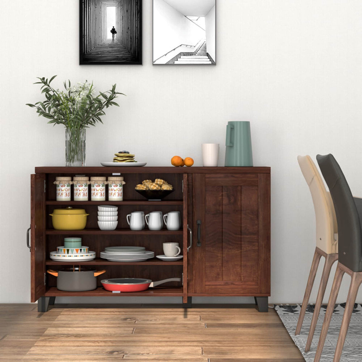Clihome storage kitchen side cabinet 45-in W x 28-in H x 13-in D Brown Base Ready To Assemble Cabinet (Flat Panel Slab Door Style)