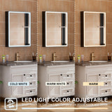 WELLFOR W12 48-in x 30-in Lighted LED Fog Free Surface/Recessed Mount Anodized Black Aluminum Mirrored Soft Close Medicine Cabinet with Outlet
