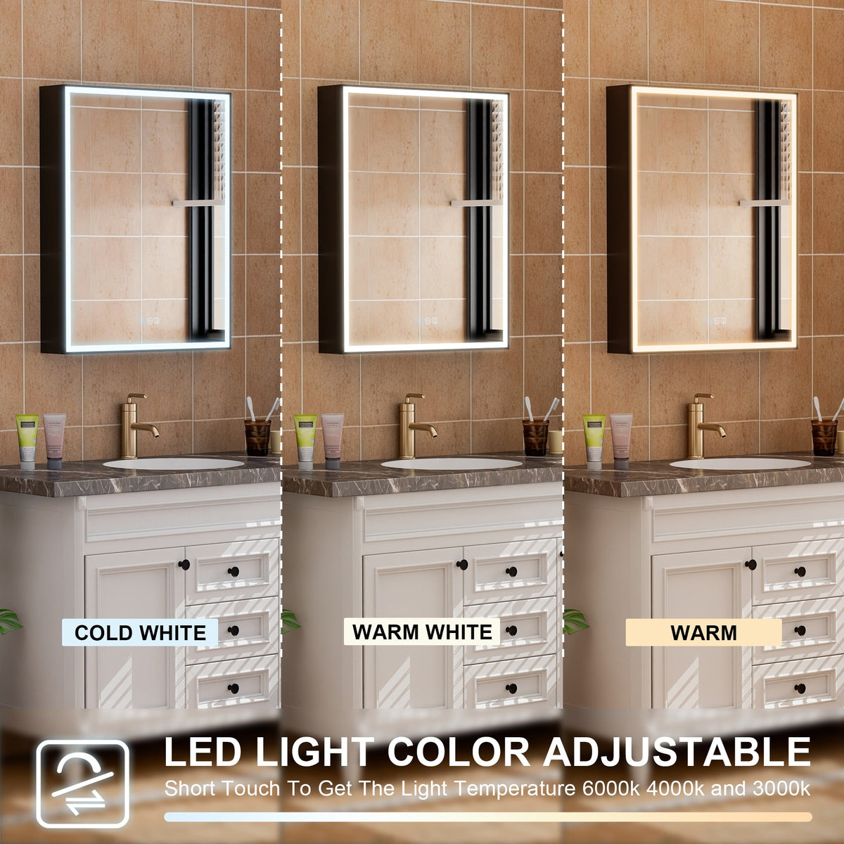 WELLFOR W12 60-in x 30-in Lighted LED Fog Free Surface/Recessed Mount Anodized Black Aluminum Mirrored Soft Close Medicine Cabinet with Outlet