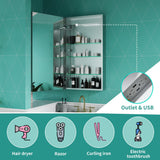 ExBrite Ethos 20-in x 36-in Lighted LED Fog Free Surface/Recessed Mount Silver Mirrored Soft Close Medicine Cabinet with Outlet