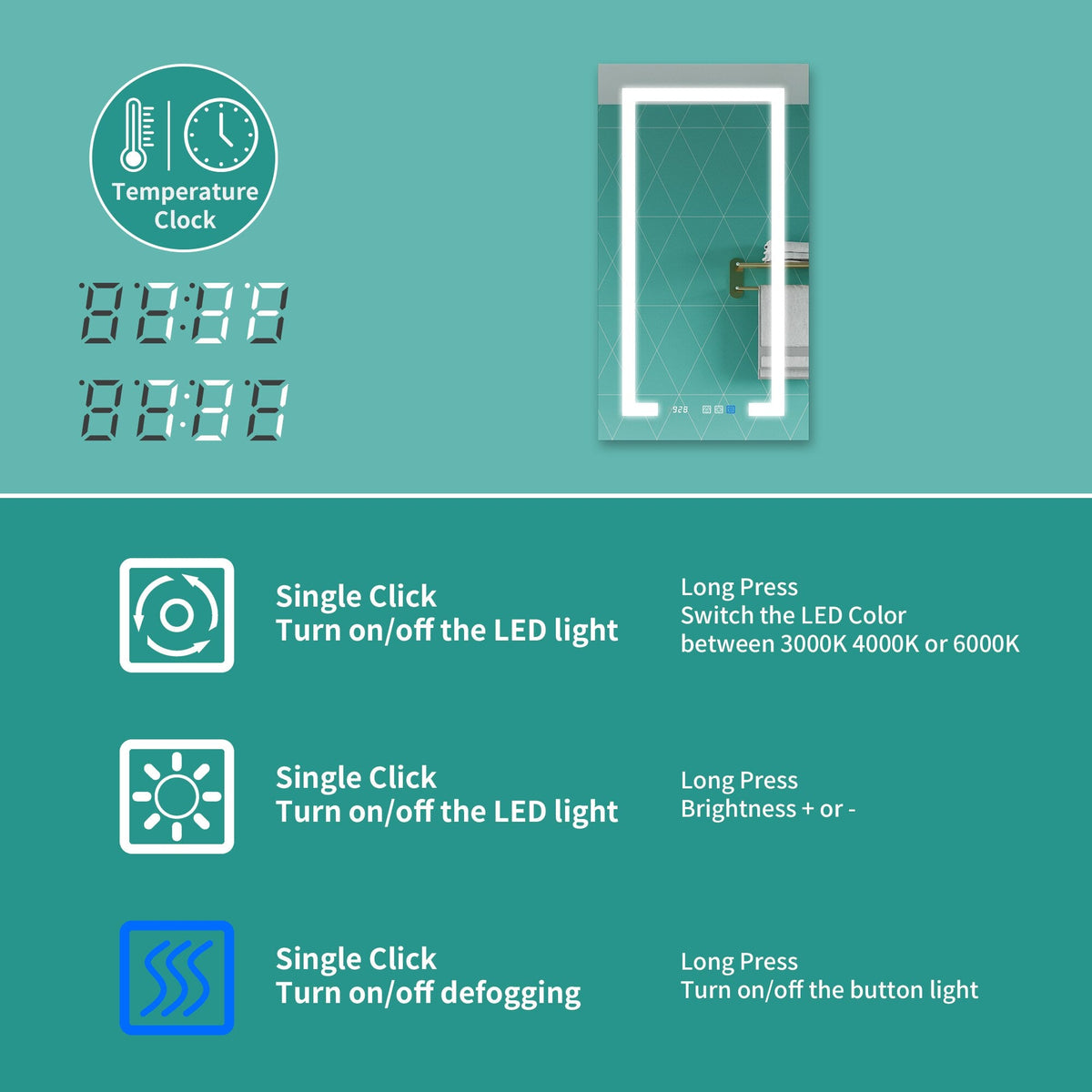 ExBrite Ethos 20-in x 36-in Lighted LED Fog Free Surface/Recessed Mount Silver Mirrored Soft Close Medicine Cabinet with Outlet