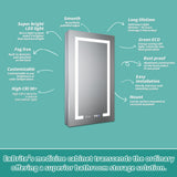 ExBrite Ethos 20-in x 36-in Lighted LED Fog Free Surface/Recessed Mount Silver Mirrored Soft Close Medicine Cabinet with Outlet