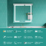 ExBrite Ethos 36-in x 36-in Lighted LED Fog Free Surface/Recessed Mount Silver Mirrored Soft Close Medicine Cabinet with Outlet