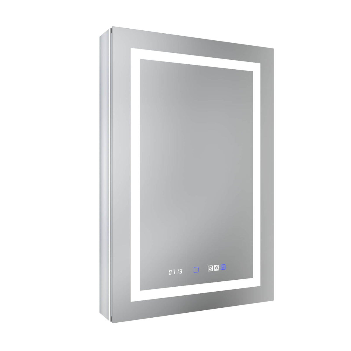 WELLFOR V11 24-in x 36-in Lighted LED Fog Free Surface/Recessed Mount Silver Mirrored Soft Close Medicine Cabinet with Outlet