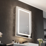 WELLFOR V11 24-in x 36-in Lighted LED Fog Free Surface/Recessed Mount Silver Mirrored Soft Close Medicine Cabinet with Outlet