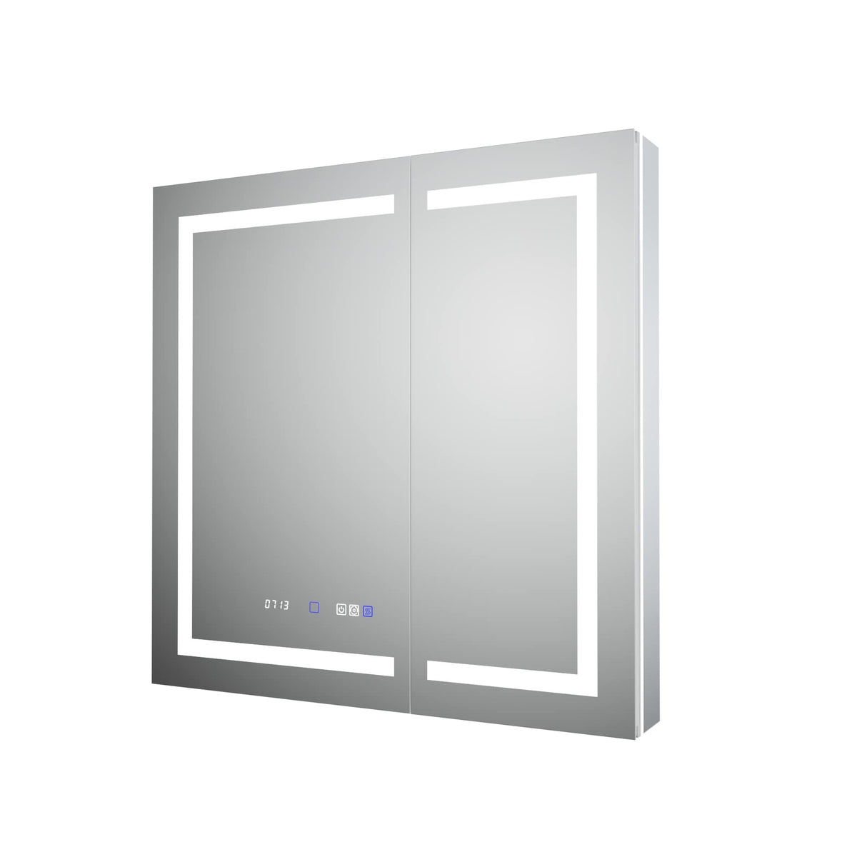 WELLFOR V11 36-in x 36-in Lighted LED Fog Free Surface/Recessed Mount Silver Mirrored Soft Close Medicine Cabinet with Outlet