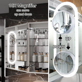 WELLFOR V11 36-in x 36-in Lighted LED Fog Free Surface/Recessed Mount Silver Mirrored Soft Close Medicine Cabinet with Outlet