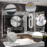 WELLFOR V11 24-in x 36-in Lighted LED Fog Free Surface/Recessed Mount Silver Mirrored Soft Close Medicine Cabinet with Outlet
