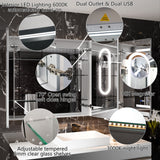 WELLFOR V11 36-in x 36-in Lighted LED Fog Free Surface/Recessed Mount Silver Mirrored Soft Close Medicine Cabinet with Outlet