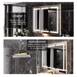 WELLFOR V11 48-in x 36-in Lighted LED Fog Free Surface/Recessed Mount Silver Mirrored Soft Close Medicine Cabinet with Outlet