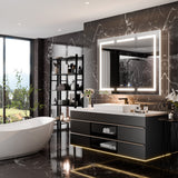WELLFOR V11 48-in x 36-in Lighted LED Fog Free Surface/Recessed Mount Silver Mirrored Soft Close Medicine Cabinet with Outlet