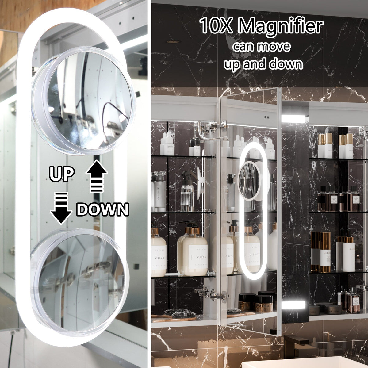 WELLFOR V11 60-in x 36-in Lighted LED Fog Free Surface/Recessed Mount Silver Mirrored Soft Close Medicine Cabinet with Outlet