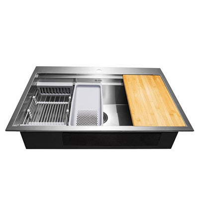 Handmade All-in-One Topmount Stainless Steel 32 in. x 22 in. Single Bowl Kitchen Sink w/ Spring Neck Faucet, Accessory