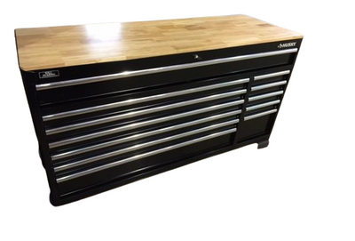 66 in. W 12-Drawer, Deep Tool Chest Mobile Workbench in Gloss Black with Hardwood Top+