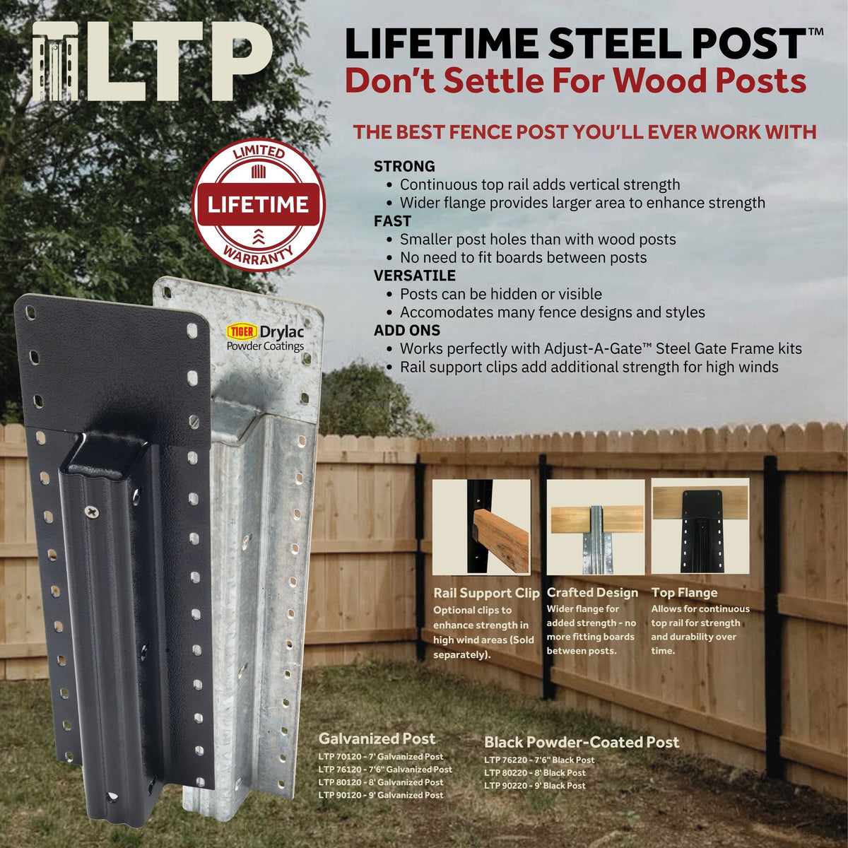 Lifetime Steel Post 7-1/2-ft H x 4-in W Black Steel Post and Rail Yard Line Fence Post