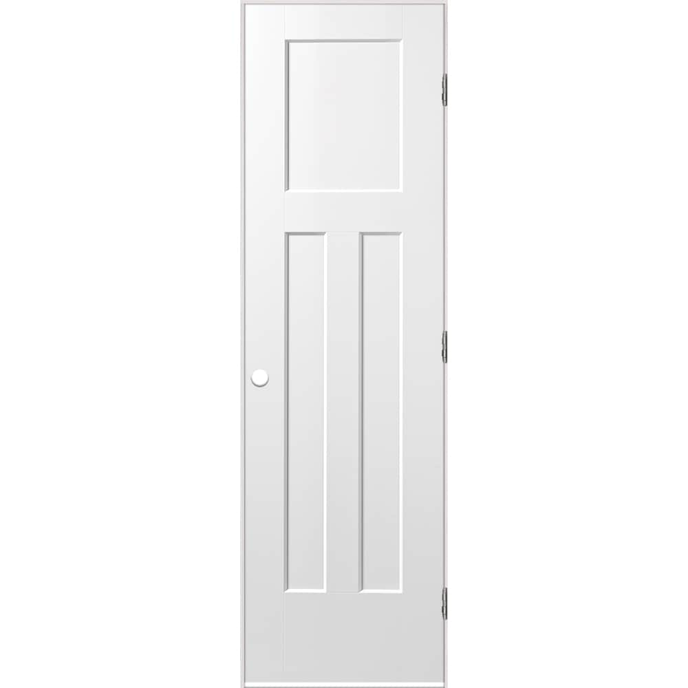 Masonite 24-in x 80-in Primed White 3-Panel Craftsman Hollow Core Molded Composite Left-Hand Inswing Single Prehung Interior Door