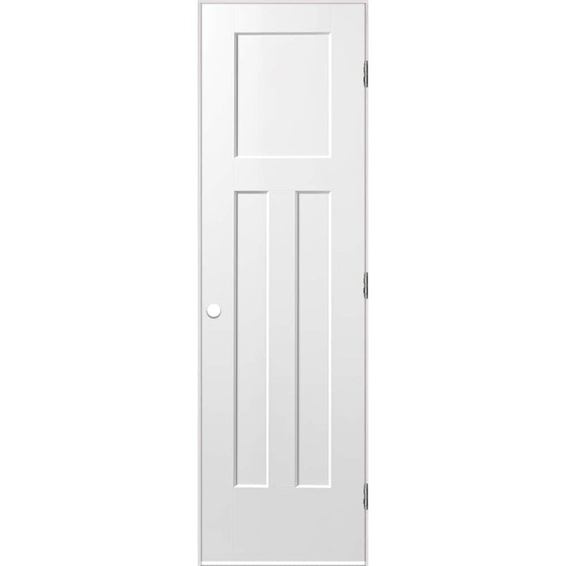 Masonite 24-in x 80-in Primed White 3-Panel Craftsman Hollow Core Molded Composite Left-Hand Inswing Single Prehung Interior Door