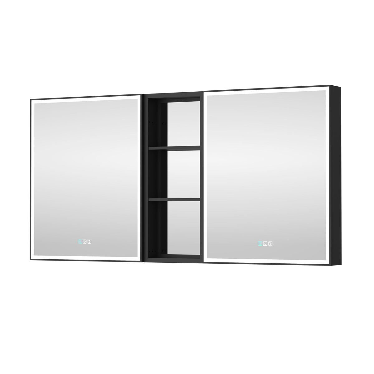 WELLFOR W12 60-in x 30-in Lighted LED Fog Free Surface/Recessed Mount Anodized Black Aluminum Mirrored Soft Close Medicine Cabinet with Outlet
