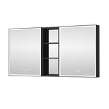 WELLFOR W12 60-in x 30-in Lighted LED Fog Free Surface/Recessed Mount Anodized Black Aluminum Mirrored Soft Close Medicine Cabinet with Outlet