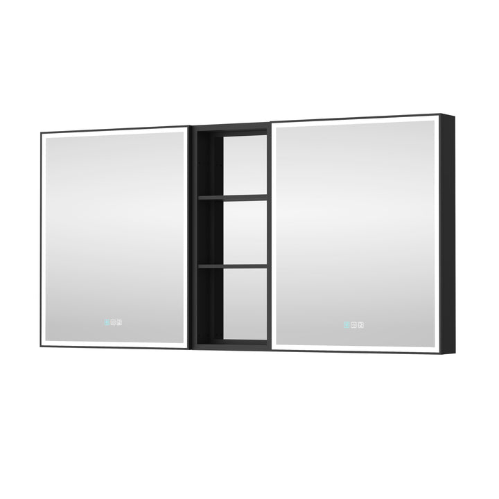 WELLFOR W12 60-in x 30-in Lighted LED Fog Free Surface/Recessed Mount Anodized Black Aluminum Mirrored Soft Close Medicine Cabinet with Outlet