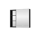 WELLFOR W12 36-in x 30-in Lighted LED Fog Free Surface/Recessed Mount Anodized Black Aluminum Mirrored Soft Close Medicine Cabinet with Outlet