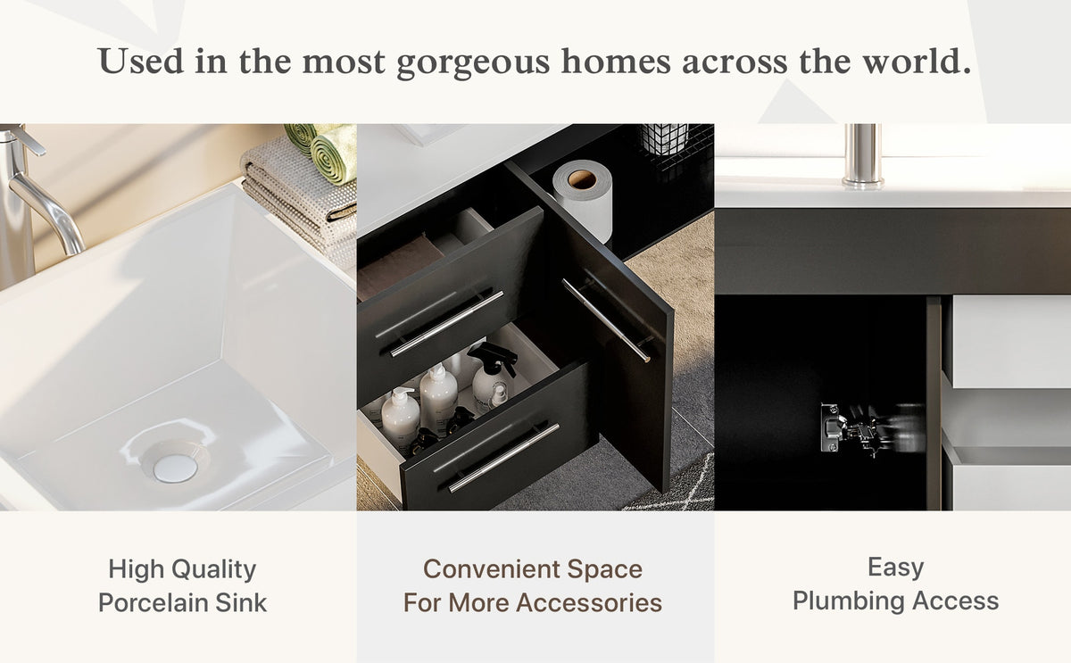 Eviva Totti Wave 72 in. W x 16 in. D x 22 in. H Double Bathroom Vanity, Espresso, White Glassos Top, White Vessel Sinks