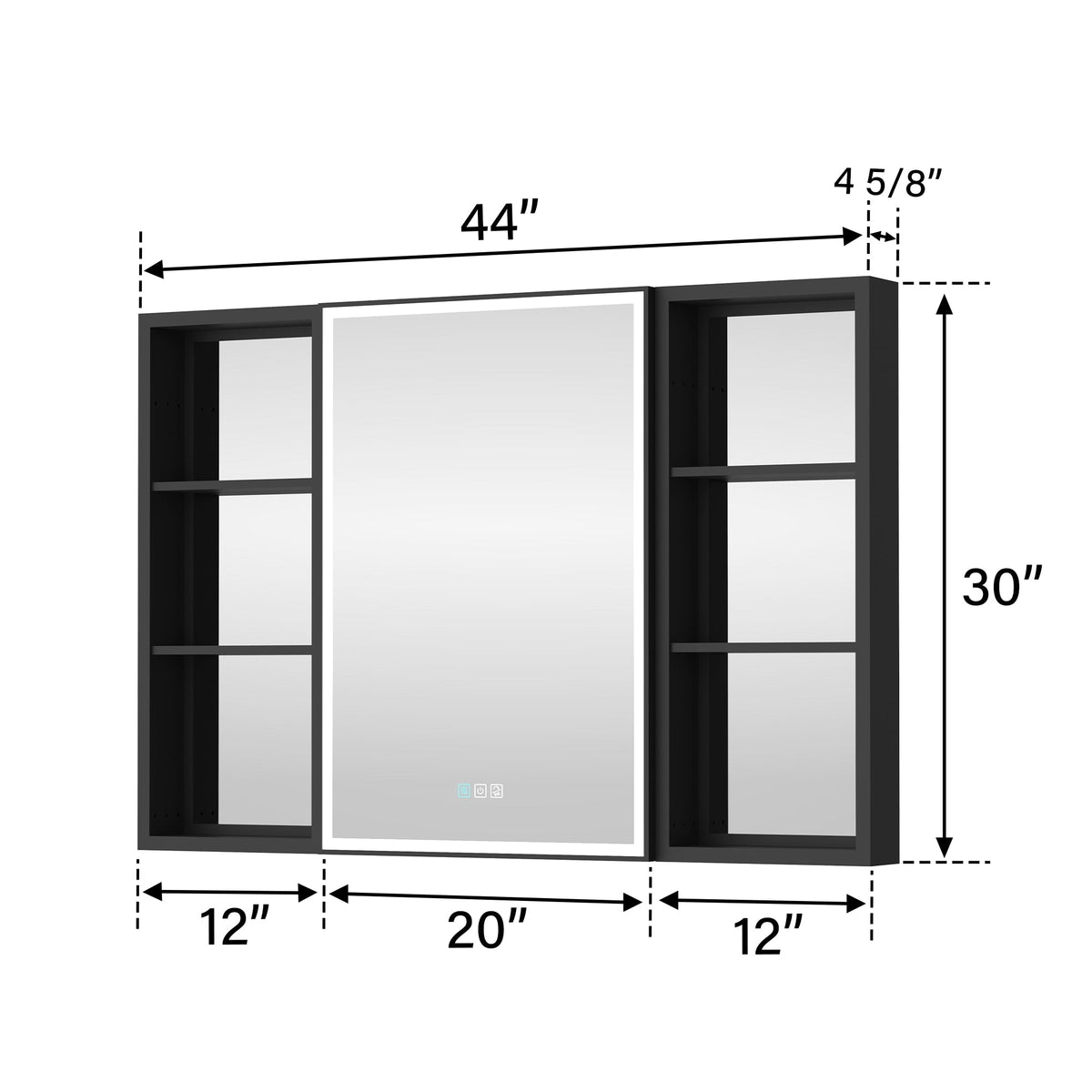 WELLFOR W12 44-in x 30-in Lighted LED Fog Free Surface/Recessed Mount Anodized Black Aluminum Mirrored Soft Close Medicine Cabinet with Outlet