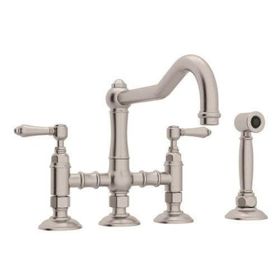 Rohl Italian Kitchen Acqui Satin Nickel 2-Handle Deck-Mount Bridge Handle Kitchen Faucet