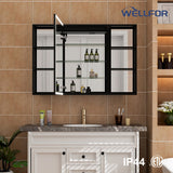 WELLFOR W12 44-in x 30-in Lighted LED Fog Free Surface/Recessed Mount Anodized Black Aluminum Mirrored Soft Close Medicine Cabinet with Outlet