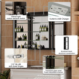 WELLFOR W12 44-in x 30-in Lighted LED Fog Free Surface/Recessed Mount Anodized Black Aluminum Mirrored Soft Close Medicine Cabinet with Outlet
